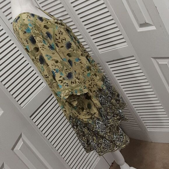 Evans Green and Blue Print Flowy Shirt with Tassels NWOT - Picture 4 of 11